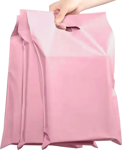 Roze kunststof verzendenveloppen met handvat, verpakking van 50 stuks – 400 x 500 + 70 mm