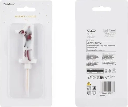 Taartkaars cijfer 1 met witte bloem 8 cm