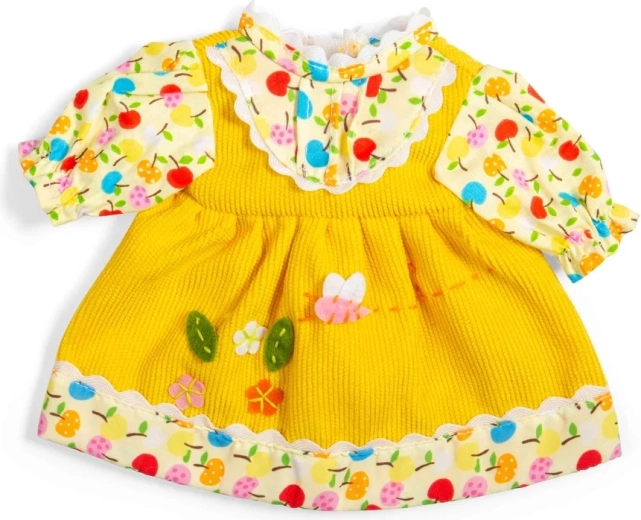 Bigjigs Toys gele jurk met appeltjes en bloemetjes voor pop 28 cm