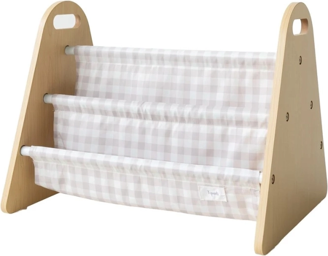 3 Sprouts dubbelzijdige standaard voor kinderboeken gingham beige
