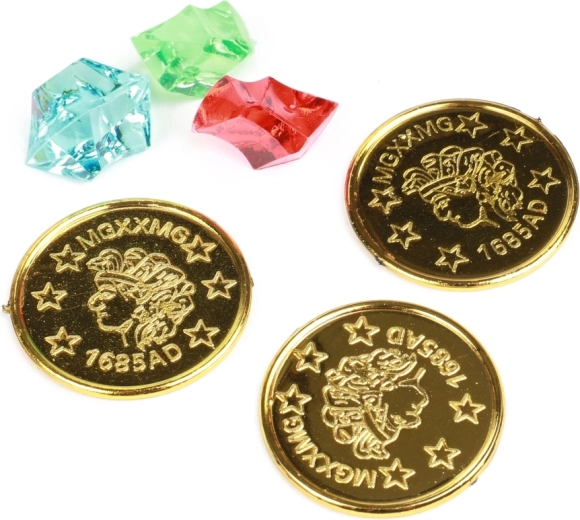 Gouden munten en gekleurde edelstenen voor de fantasie