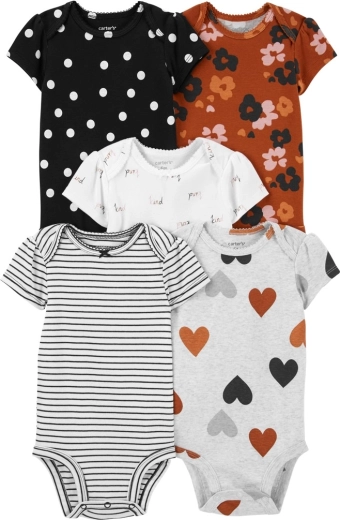 Carter's babyromper met envelophals en korte mouwen voor meisje, 5 stuks, bruin/zwart, maat 56 (NB)