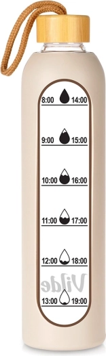 Vilde glazen waterfles met siliconen hoes beige 1 l