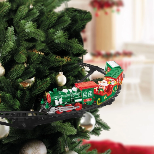 Kersttreintje voor de kerstboom met verlichting en batterij-aangedreven muziek