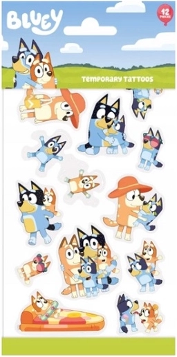 Afwasbare kindertattoos Bluey – set van 12 stuks