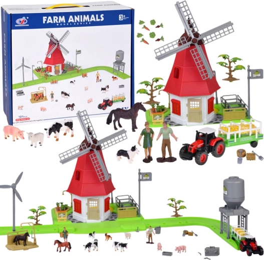 Boerderijset met windmolen en figuren