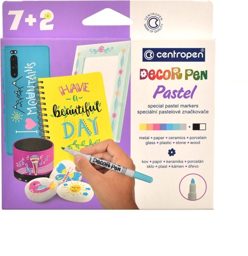 Pastelkleurige markers voor glas, plastic, keramiek en steen (set van 9 stuks)