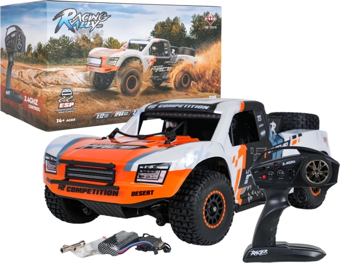 Terreinwagen RC-auto RACE 12 op schaal 1:12, wit-oranje