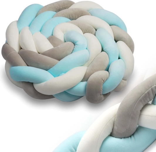 Gevlochten bedbumper Ricokids 2 m – blauw-grijs