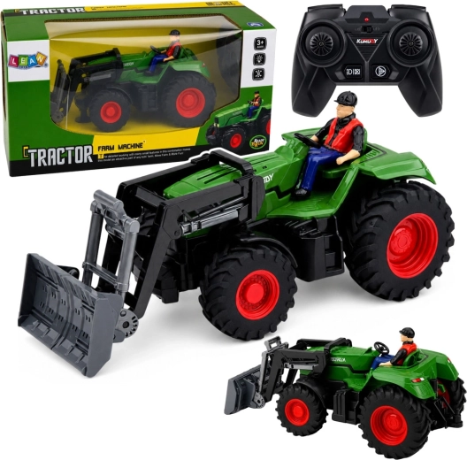 RC-tractor met afstandsbediening met voorlader en boerfiguurtje 1:24