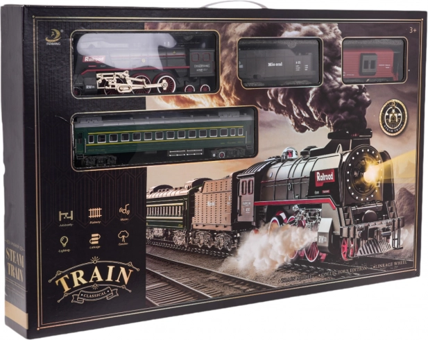 retro treintje met rook en geluiden, set met rails en accessoires