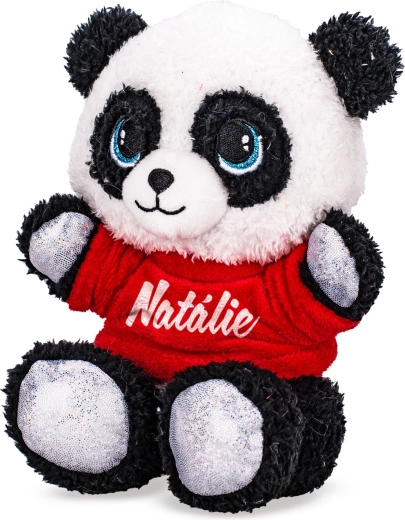 Pluchen panda in T-shirt met opdruk 17 cm (zittend)