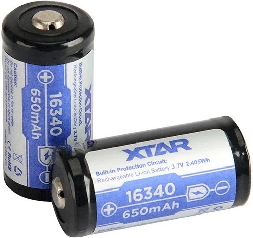 XTAR accu 16340 (R-CR123) li-ion 3,7 V 650 mAh met bescherming - 1 stuk