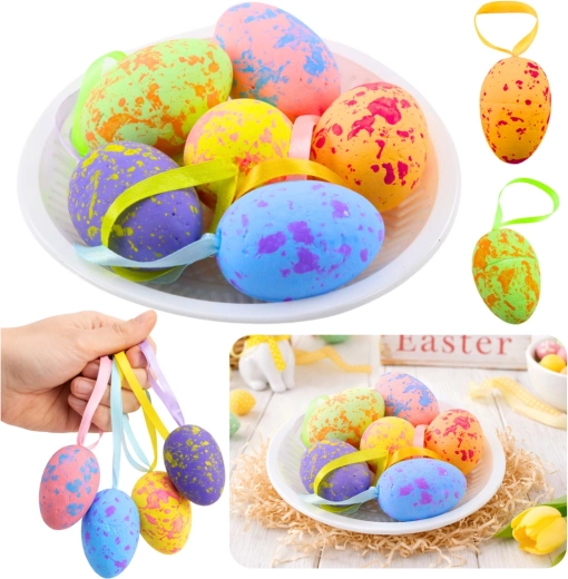 Paaseieren om op te hangen met lusje in pastelkleuren - 6 stuks