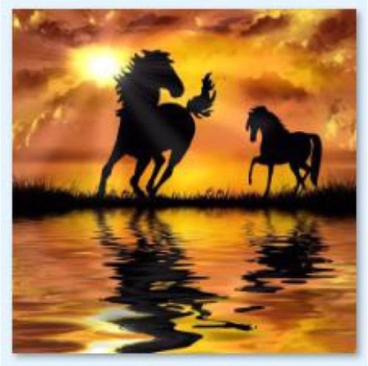 Diamantmozaïek (diamond painting) Paarden – zonsondergang 30 × 30 cm - 1 stuk
