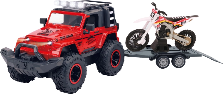 Terreinwagen met aanhanger en motor met licht- en geluidseffecten 43 cm