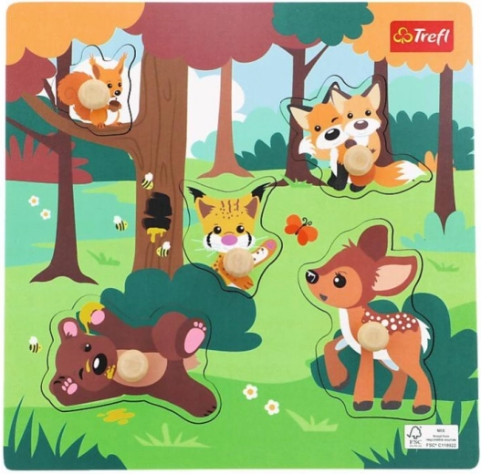 Houten puzzel Bosdieren, 5 stukjes
