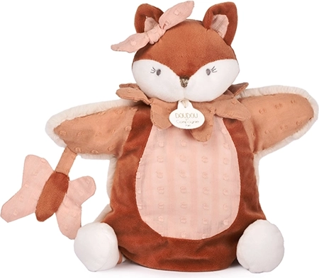 Doudou pluchen handpop vos Mina roze 25 cm