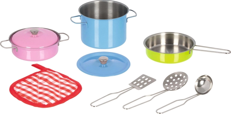 Kleurrijke metalen kinder-kookset – 9 delen