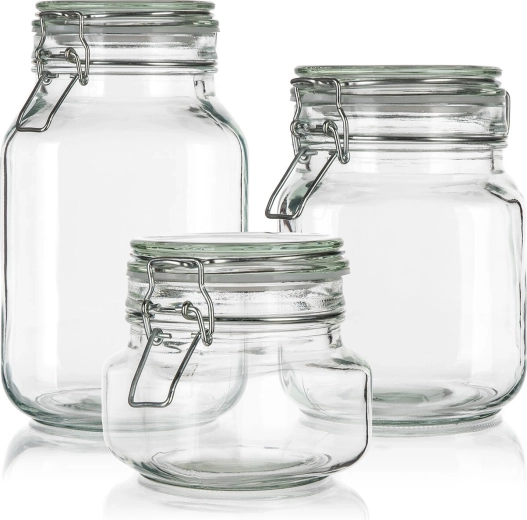 Set glazen voorraadpotten met patentdeksel 0,5 + 1 + 2 l EREA