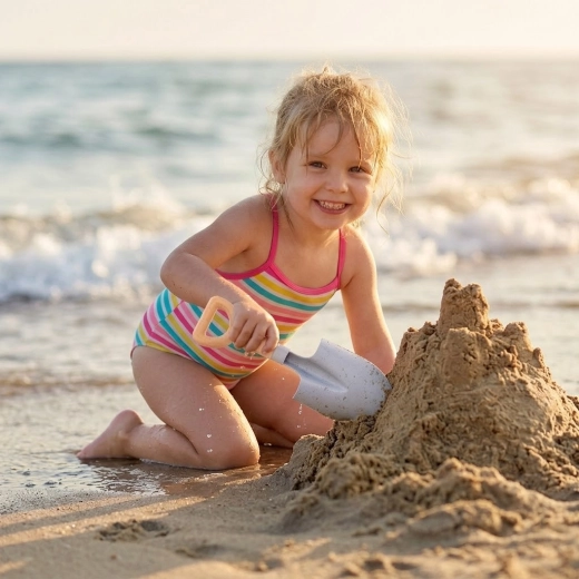 Voor de zandbak, tuin en het strand