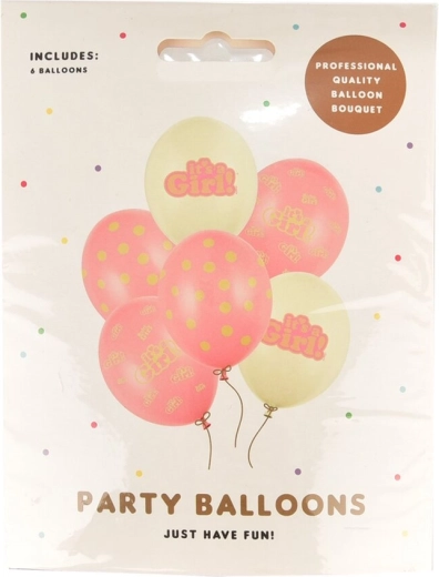 Set latex ballonnen It is Girl roze-wit 6 stuks