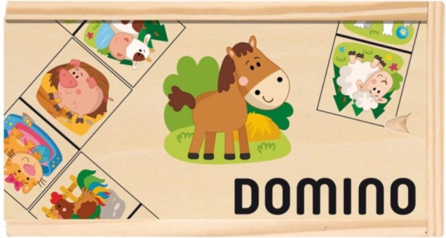 Houten domino voor kinderen met boerderijdieren
