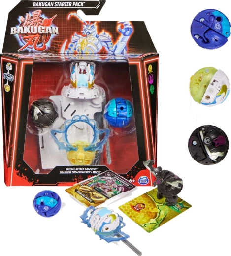 Bakugan starterset met 3 verzamelfiguren Mantid Titanium Dragonoid Trox