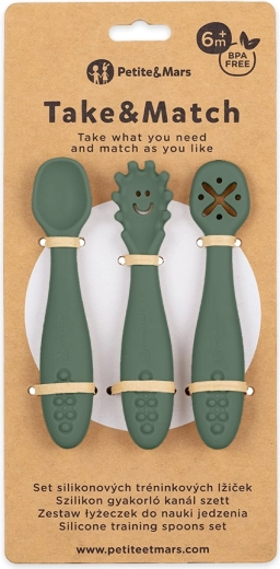 Petite&Mars siliconen oefenlepels Take&Match Misty Green - 3 stuks