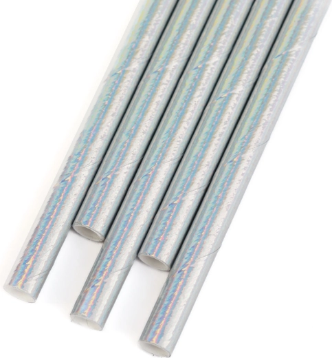 Papieren rietjes met regenboogkleurig iriserend effect 197 × 6 mm, 25 stuks