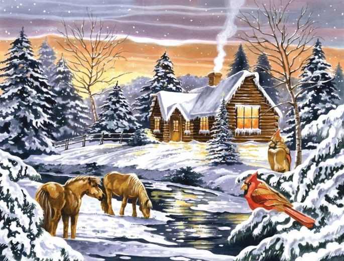 Norimpex Schilderen op nummer Winterhuisje aan de beek 40 × 50 cm