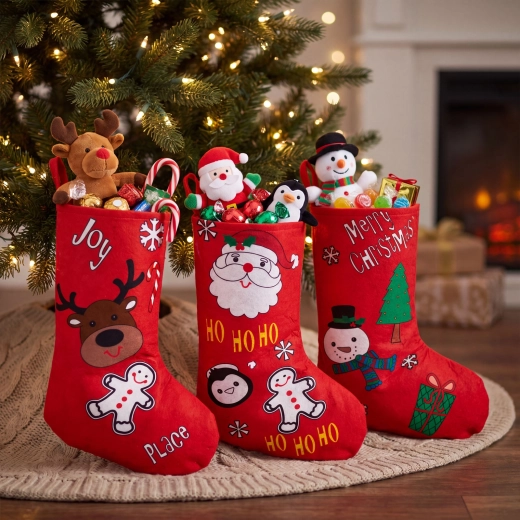 Kerstmutsenlaars van vilt 25 × 40 cm rood - 1 stuk