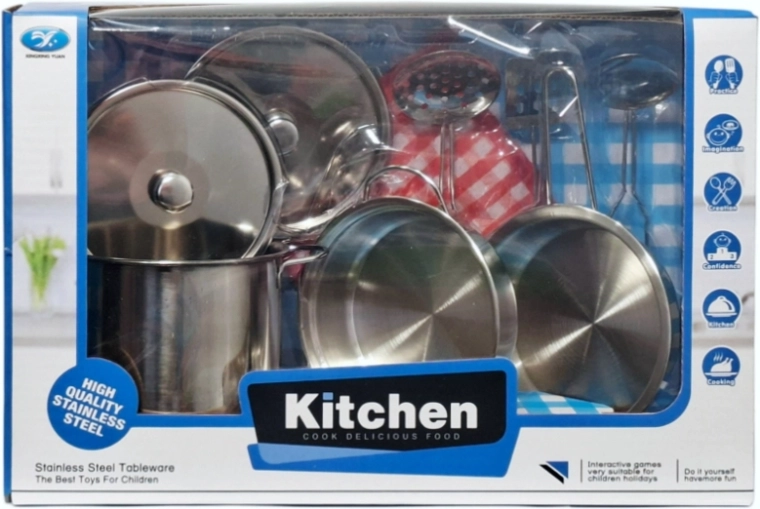 Keukenset met metalen kookgerei voor kinderen