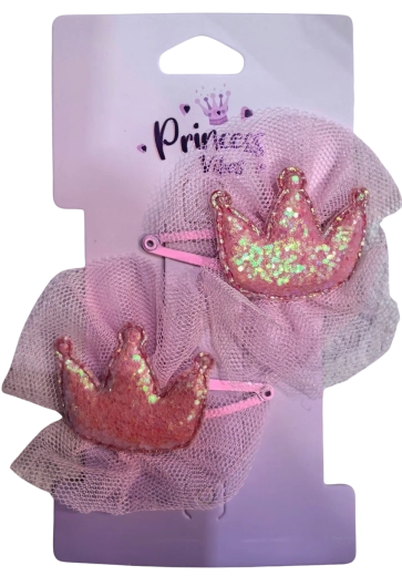 PINK haarspeldjes met glitterkroontje, 2 stuks
