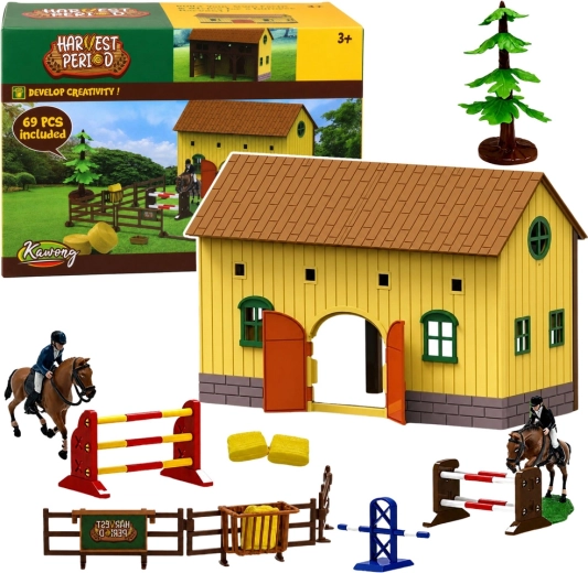 Paardenstal met springhindernissen en ruiterfiguren (69 onderdelen) Harvest Period