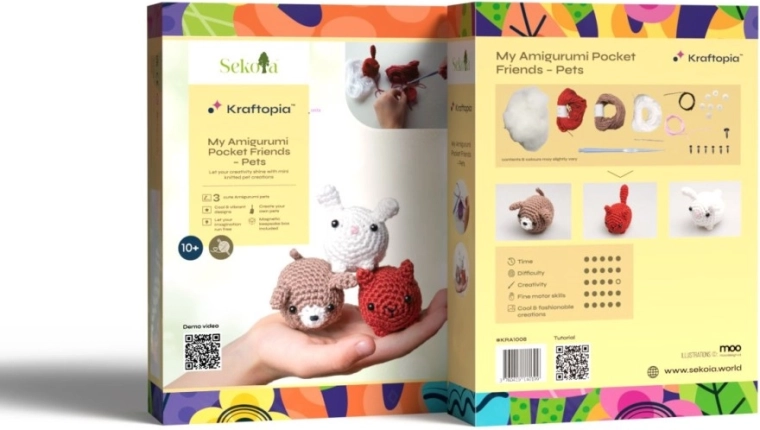 3 schattige amigurumi-diertjes in één set