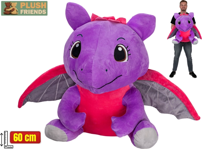 Plush Friends paarse pluchen draak 60 cm, zittend