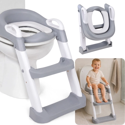 Opvouwbare kinder-wc-brilverkleiner met trapje en zacht zitje tot 25 kg