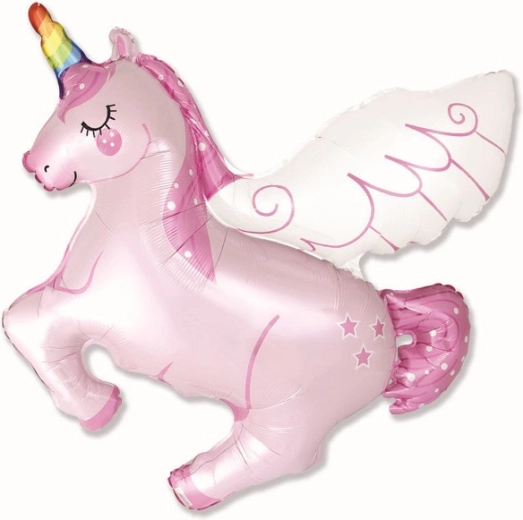 Roze folieballon eenhoorn met regenbooghoorn – roze