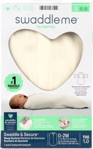 Ingenuity katoenen inbakerslaapzak SwaddleMe™ 1 TOG Ivory, 0–2 maanden