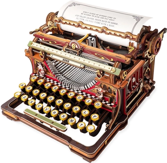 Robotime ROKR mechanische typemachine Magic – 3D houten puzzel (324 onderdelen)