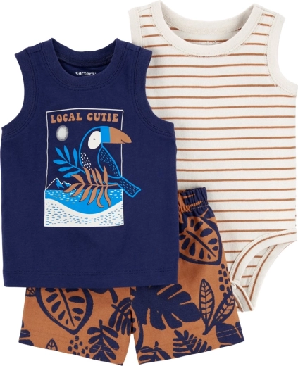 Carter’s 3-delige set voor baby: mouwloze romper, hemdje en shorts Navy bird (jongen)