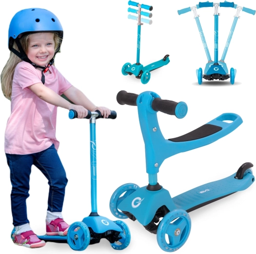Evo kinderstep met drie wielen 2-in-1 met zitje lichtblauw