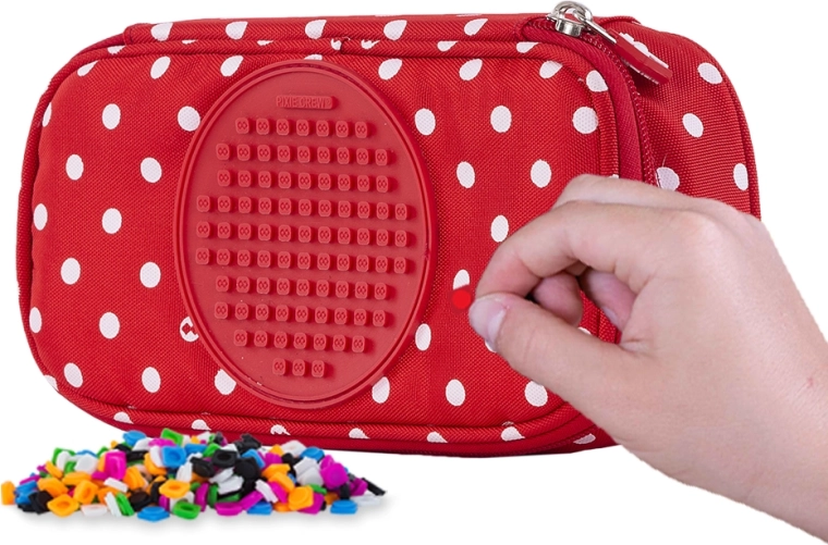 PIXIE CREW etui met twee lagen voor studenten, rood met witte stippen