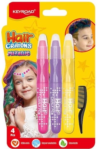 Keyroad Metallic Shine haarkrijt – roze, paars en geel, met kam