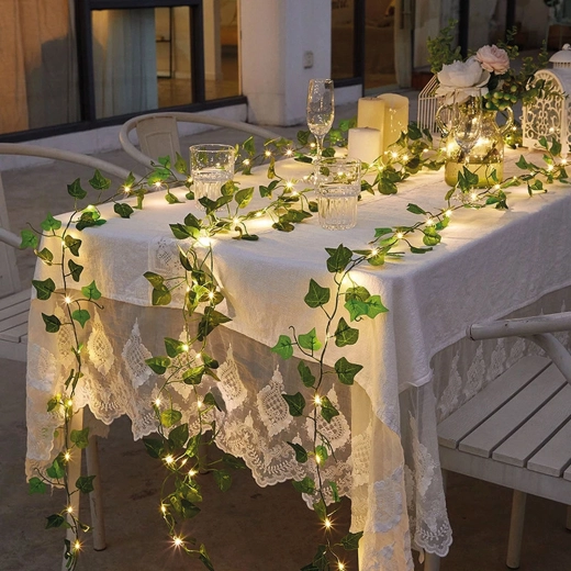 LED-lichtsnoer met bladeren, 20 LED's, 2 m, warm wit
