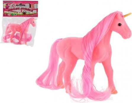 Roze borstelbare eenhoorn met kam 14 cm