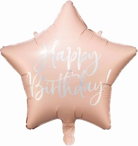 Folieballon ster Happy Birthday licht poederroze 40 cm - 1 stuk