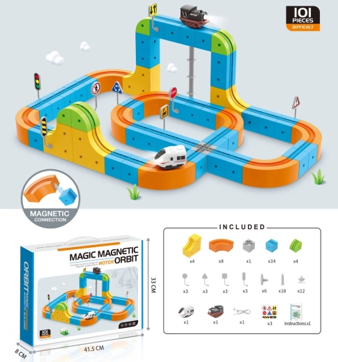 Magic Magnetic Motor Orbit magnetische constructieblokken – racebaan met voertuigen (100 delen)