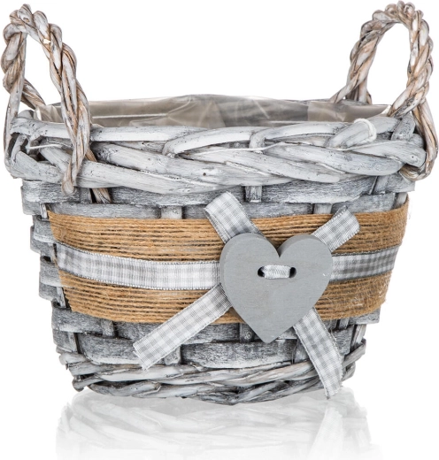 Rieten ronde mand met handgrepen GRIS 14 × 10 cm, grijs